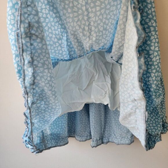Ditsy Print Smocked Dress | Medium | Light Blue Ruffle Tie Straps Tiered Skirt - Picture 5 of 7